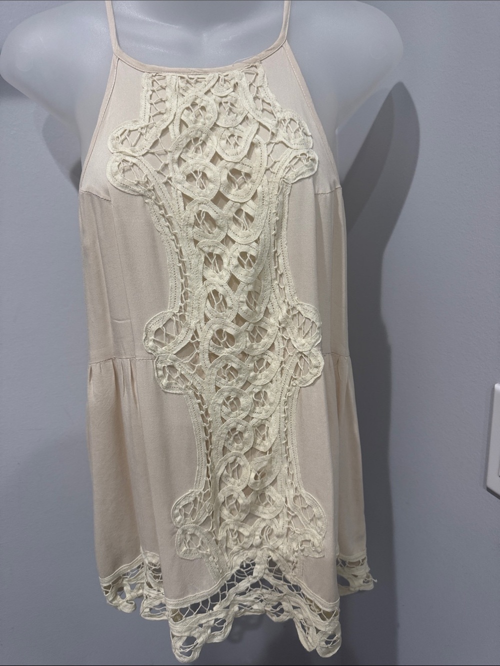 Women's Cream Crochet-Panel Halter Top size  s